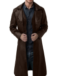 Meeste Pikk PU Nahast Mantel 2026 S&uuml;gis Meeste Must PU Jakk Meeste R&otilde;ivad Klassikaline Tuulejope Mehelik Retro T&otilde;mblukuga Trenchcoat M black