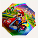 Mario Kart Rainbow Road Automaatselt avanev/sulguv Tuulekindel Vihmavari, Tugev Rauast Raam, Kokkupandav Kaasaskantav Disain, Reisimiseks, Igap&auml;evaseks Kasutamiseks 173