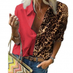 Juhuslik pikkade varrukatega leopardimustriline lapitehnika lahtised pluusid ja s&auml;rgid Elegantne kontorinaise &scaron;ifoonist pluus Suur &uuml;laosa XXXL punane