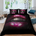 Huulte Tekikott Roosa ja Hall Suudlevate Huulte Mustriga Tekikott Seksikas Teema King Size &Uuml;heinimesevoodi Voodipesukomplekt Naistele T&uuml;drukutele Armastajatele EU Single(135*200cm)3pcs