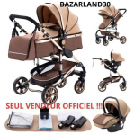 BAZARLAND30.Poussette Combin&eacute;e 3 en 1 Si&egrave;ge-Auto Nacelle Trio R&eacute;versible R&eacute;glable Haute Qualit&eacute; Roues increvables. KAKI pruun
