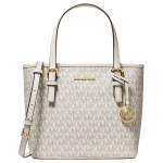 Michael Kors MK Jet Set Monogram V&auml;rviplokk Nahast T&otilde;mblukuga Koti Naiste T&otilde;mblukuga Kotid Kreemjas-Valge 35T9GTVT0B-278 Basic Set (Bag+Dust Bag)