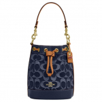 Coach Signature 14 Klassikaline Logo Eemaldatava &Otilde;larihmaga Kangast Ja Nahast Koppkott Mini Naiste kotid Denim-Sinine CY740-IMXIA Basic Set (Bag+Dust Bag)