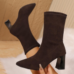 Naiste mugavad seksikad saapad seemisnahast paksude kontsadega terava ninaga k&otilde;rged kontsad mitmek&uuml;lgsed ja elegantsed pahkluusaapad Zapatos De Mujer 36