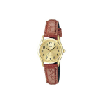 Casio Enticer Series Moodne Vabaaja Minimalistlik Kvartsmehhanism Ehtne Nahkrihm Naiste K&auml;ekell Kuldne sihver Naiste k&auml;ekellad LTP-1094Q-9B Brown Case