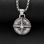 Titaanterasest Kompass Retro Kaelakee Kaelakee Aksessuaarid Retro Titaanterasest Punk Ripats Meeste Ripats 50CM(Necklace Size)