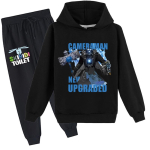 Laste 3D kapuutsiga komplekt Skibidi WC Pullover Spordidress Speakerman Laste kampsun + p&uuml;ksid 100