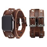 Ehtsa Nahast Rihm Apple Watchi Ansamblile 44mm 40mm 45mm 46mm 49mm Kahekordse Metallpandlaga k&auml;ev&otilde;ru iWatch seeria Ultra 3/11/10/SE3 38mm 40mm 41mm pruun