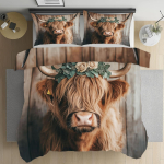 Highlandi lehmade voodipesukomplekt, talulehmade tekikate 3D-tr&uuml;kiga 2-osaline, maal&auml;hedase loomamustriga tekikate koos padjap&uuml;&uuml;ri(de)ga 135*200cm black