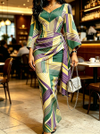 Naiste Roheline Lilla Kollane Geomeetrilise Prindiga Maxi Kleit Kimono Varrukas V-kaeluse R&otilde;hutatud V&ouml;&ouml;koht Kehasse H&otilde;lmav Elegantne Kleit XS