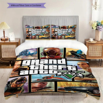 Grand Theft Auto V kogemus Kolmeosaline komplekt (1 * tekikott + 2 * padjap&uuml;&uuml;ri, ilma s&uuml;damikuta) 2D Lame Pehme ja mugav Voodipesukomplekt 135x200cm