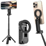 4-&uuml;hes multifunktsionaalne magnetiline mini-selfipulk juhtmevaba Bluetooth-juhtimispuldiga, 360&deg; p&ouml;&ouml;rlemisega, selfide ja videote salvestamiseks must