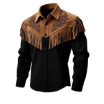 Cowboy T-s&auml;rgid meestele Moodne Vintage Suede Tutiga Jakk Pikkade Varrukatega N&ouml;&ouml;bid Vabaaja Peoriided Populaarsed Topid Mehele XXXL brown