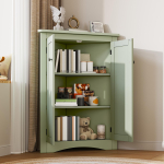 Roheline nurgakapp vannituppa &ndash; iseseisev kolmnurkne kapp 2 ukse ja 3 riiuliga, kvaliteetne lakitud pinnaga MDF-plaat (61,5 x 80 cm) 61.5 x 34.5 x 80 cm roheline