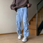 Meeste Ameerika Retro Cargo teksap&uuml;ksid Y2K High Street Denim P&uuml;ksid Lahtised Vabaaja Sirged Streetwear Hip-hop Laia s&auml;&auml;rega teksap&uuml;ksid M sinine