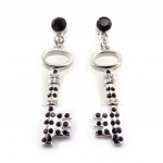 Les Tr&eacute;sors De Lily [J6723] - Boucles Cr&eacute;ateur 'Cl&eacute;s des Myst&egrave;res' noir argent&eacute; must
