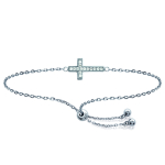 Les Tr&eacute;sors De Lily [M9991] - Bracelet Argent 'Croix' blanc (rhodi&eacute;) - 13x8 mm h&otilde;be