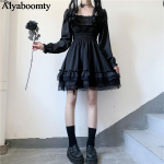 Jaapani lolita stiilis naiste printsess must minikleit kaldkaelusega k&otilde;rge v&ouml;&ouml;kohaga gooti punk Halloweeni kleit puhvis varrukatega pits volangidega Cosplay peokleit One Size must