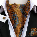 Hi-Tie Men Business Paisley Tie Silk Ascot Sallid Lipsu Komplekt meestele Taskur&auml;tikute Mansetin&ouml;&ouml;pide komplekt AS-1033 kuld