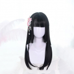 Must pikk sirge juustega 60CM igap&auml;evane parukas anime cosplay peo p&uuml;hade parukas kuumakindel s&uuml;nteetiline juus + juuksev&otilde;rk 60cm