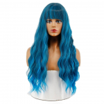 XINRAN s&uuml;nteetiline pikk parukas Sinine laineline parukas tukkidega S&uuml;nteetiline kuumakindlast kiust juustest Cosplay must naiste pikk parukas j&otilde;uluparukas