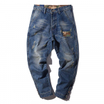 Meeste Harem-p&uuml;ksid Lahtised Kotakad Vabaaja Jooksusp&uuml;ksid Suurused Hip Hop Denim-p&uuml;ksid Kamuflaaž Patchwork Streetwear P&uuml;ksid Meeste R&otilde;ivad 42 sinine