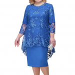 1 komplekt Elegent Beauty Daami Kleit Suures Suuruses Midi Cover Up Kleit Tikand Pits Lillega O-kaelus K&otilde;rge v&ouml;&ouml;koht 44624 Varrukatega daam XL