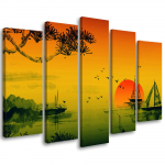 Viieosalise pildiga l&otilde;uendiprint Landscape Japan 100x70 oranž