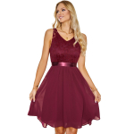 Retro kokteilikleidid naistele Lillelise pitsiga &scaron;ifoonist varrukateta lindiga lips pruutneitsi &otilde;htu pidulik swing Midi kleit Fit and Flare XL burgundiapunane