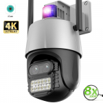 8MP WiFi IP-kaamera 4K kahe objektiiviga turvakaamera v&auml;listingimustes 4K automaatse j&auml;lgimise sireeniga alarmi videovalve P2P ICsee CCTV PTZ Alexa AU