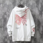 Meeste ja naiste tikitud kapuutsid Cherry Blossom Butterfly tikandid kapuutsiga dressipluus vabaaja avar ja trendikas sviiter suures suuruses 4XL valge