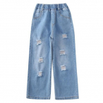 T&uuml;drukud Teksad Lapsed Rebenenud auk lahtised teksad Elastsed v&ouml;&ouml;kohad p&uuml;ksid Lasteriided Kevad s&uuml;gis Teismeline T&uuml;druk Denim laiad p&uuml;ksid 170 sinine