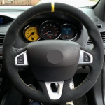 Rooliratta kate must ehtsast nahast seemisnahast Renault Megane 3 jaoks (Kupee) RS 2010 2011 2012 2013 2014 2015 Black Thread