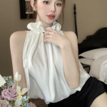 Seksikas varrukateta vest, suvine l&uuml;hikesed topid, naiste vestid, mood, lilled, kaelarihmad, &uuml;hev&auml;rvilised &scaron;ikkad riided 26811 S sinine