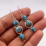 Laboratooriumis loodud t&uuml;rkiissinine k&otilde;rvar&otilde;ngas, Naiste k&otilde;rvar&otilde;ngas, 925 h&otilde;bedast k&otilde;rvar&otilde;ngas, Rippuv k&otilde;rvar&otilde;ngas, Kingitus talle, Disainerk&otilde;rvar&otilde;ngas, K&auml;sitsi valmistatud ehted, Kingitus emale