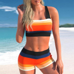 Naiste Halter Bikini Tankini ujumistrikoo Orange Stripe Print Ujumiskost&uuml;&uuml;m 2XL