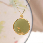 H&otilde;bedast inkrusteeritud naturaalne Hetian jade lootose&otilde;ie &uuml;mmargune br&auml;nd Ripats Kaelakee Hiina stiilis retro v&otilde;lu naiste ehted roheline