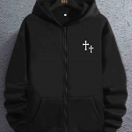 Stiilne Christian Cross Print meeste kapuutsiga kevad- ja s&uuml;gisjope S must