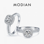 Modian 925 Sterling H&otilde;bedane &uuml;mmargune l&auml;bipaistev kuubikujuline tsirkooniumoksiidi kihlas&otilde;rmus naistele Pulmalubaduse avalduse ehtekink 5 h&otilde;be