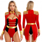 Naiste Ringmasteri kost&uuml;&uuml;mid Punased tsirkusekost&uuml;&uuml;mid Halloweeni Cosplay Tuttide Body lavaetendusteks M punane