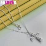 925 Sterling Silver Cross AAA tsirkoonist s&uuml;damest kaelakee ehted 45cm