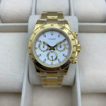 40 mm meeste mehaaniline k&auml;ekell kronomeeter, multifunktsionaalne k&auml;ekell, safiirklaasist 316 roostevabast terasest helendav veekindel kuldne valge kohv