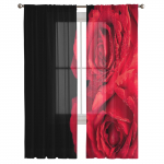 Punase roosi lillega must t&uuml;ll kardinad elutuppa Prindi l&auml;bipaistev Voile kardin Magamistoa akende varjestus kardinad Rulood Kodukaunistus W135 x H115cm x1
