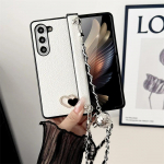V&auml;rviline Crossbody Rihmapael kett Bling Glitter telefoni&uuml;mbris Samsung Galaxy Z Fold 5 Fold4 Fold3 Z Flip5 Flip4 Flip3 Love Heart p&otilde;rutuskindel &otilde;huke kate Samsung Z fold 5 valge