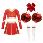 Lastele t&uuml;drukute cheerleading komplekt, pikkade varrukatega Crop topp plisseeritud seeliku ja kikipeakattega p&otilde;lvek&otilde;rged sukad, 2 tk lillepallid tantsuesinemiseks 5-6 Years