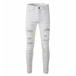 Valged teksad High Street Broken Holes with Diamonds Jeans Meeste elastsed &otilde;hukesed teksad 28 valge