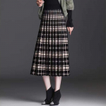 MOUKYUN Vintage Fashion Knitting Printing Plisseeritud A-line seelik Naiste Klassikaline kvaliteetne Korea universaalne s&uuml;gistalveseelik One Size aprikoosi