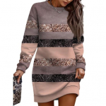 Naiste kleit triibuline, v&auml;rviline plokk, l&auml;ikiv litrid suures suuruses, avara &uuml;mara kaelusega pikk seksikas varrukas &uuml;le p&otilde;lve, pehme M