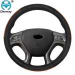 DERMAY Genuine Leather Car Steering Wheel Cover for Hyundai ix35 Tucson Creta Auto Accesorios pruun