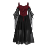 Halloweeni gooti stiilis naiste kleit, v&auml;lgude varrukatega pikad kleidid keskaegne renessanss-gooti cosplay XXXXXL